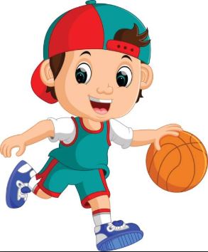 Cartoon boy dribbling basketball